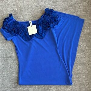 Blue Midi Dress with Ruffled Neckline-NEW WITH TAGS!